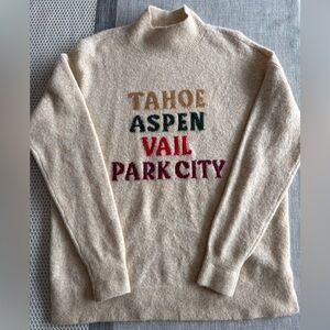 NWOT Lou & Grey XS Tahoe Aspen Vail Park City Graphic Sweater | Mock neck